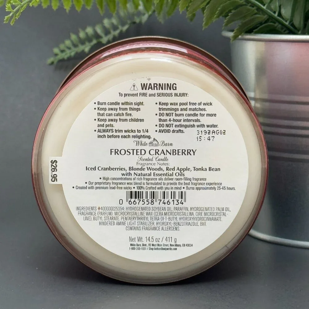BBW Frosted Cranberry White Barn Bath & Body Works 3 Wick Candle